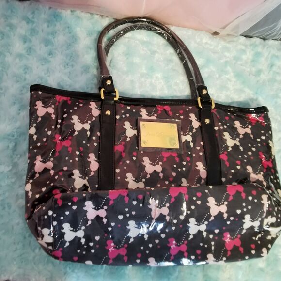 Jesus Diamante Handbags - Jesus Diamante Poodle Print Hime Gyaru Gal Style Large Black Tote Bag Rare Y2K